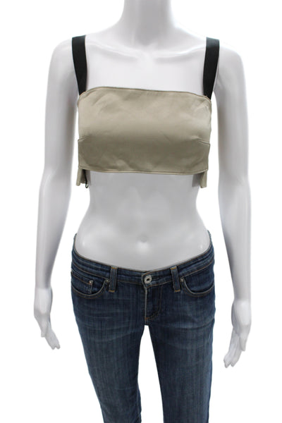 Zara Women Cropped Beige Square Neck Sleeveless Tank Polyester Minimalist Size S