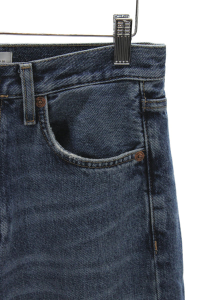 Zara Womens Blue Straight Jeans Mid Rise Button 100% Cotton Size 4