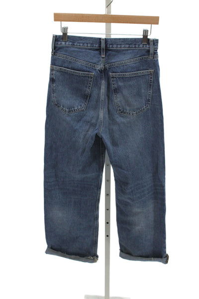 Zara Womens Blue Straight Jeans Mid Rise Button 100% Cotton Size 4