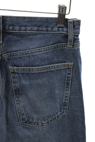 Zara Womens Blue Straight Jeans Mid Rise Button 100% Cotton Size 4
