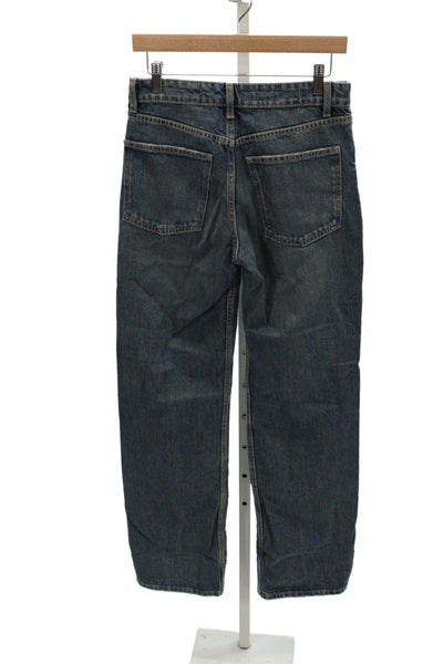 Zara Womens Blue Straight Jeans 100% Cotton Mid Rise Button Size 4