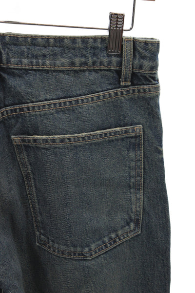 Zara Womens Blue Straight Jeans 100% Cotton Mid Rise Button Size 4