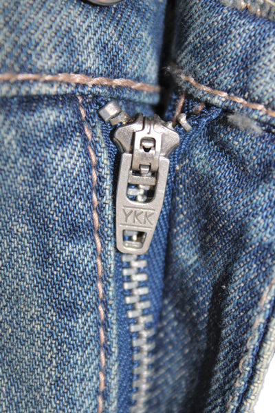 Zara Womens Blue Straight Jeans 100% Cotton Mid Rise Button Size 4