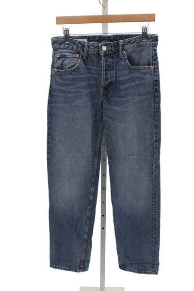 Zara Womens Straight Jeans Blue High Rise Cotton Button Inseam 30 Size 4
