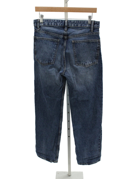 Zara Womens Straight Jeans Blue High Rise Cotton Button Inseam 30 Size 4
