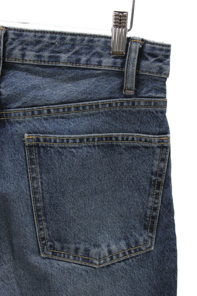Zara Womens Straight Jeans Blue High Rise Cotton Button Inseam 30 Size 4
