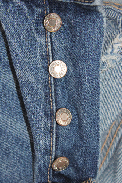 Zara Womens Straight Jeans Blue High Rise Cotton Button Inseam 30 Size 4