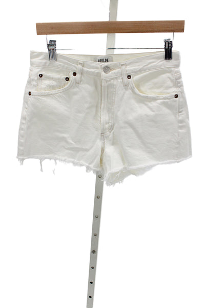Agolde Womens White Cut-Off Cotton Button Shorts Size 25