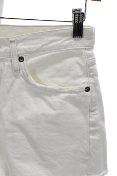 Agolde Womens White Cut-Off Cotton Button Shorts Size 25