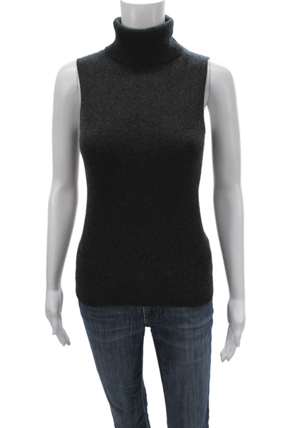Elie Tahari Women Sleeveless Turtleneck Cashmere Pullover Sweater Gray Size XS