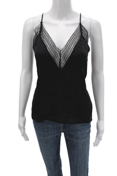 Cami NYC Women Black Silk V Neck Lace Spaghetti Strap Tank Size XS