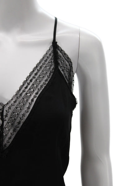 Cami NYC Women Black Silk V Neck Lace Spaghetti Strap Tank Size XS