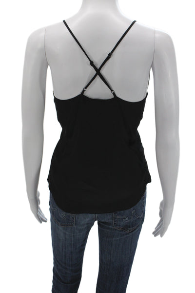Cami NYC Women Black Silk V Neck Lace Spaghetti Strap Tank Size XS