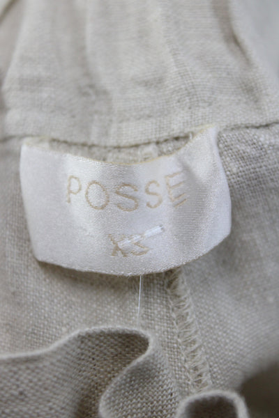 Posse Womens Cropped Beige Linen Pants Size XS