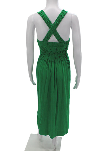 Me + Em Women Tank Dress Green Cotton Sleeveless Midi Casual Size 2