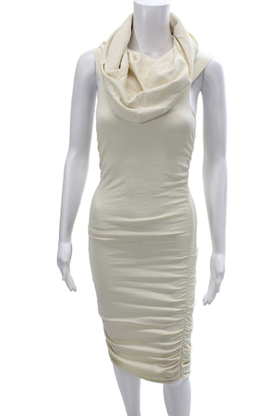 Khaite Women Bodycon Ivory Dress Sleeveless Cowl Neck Above Knee Size S