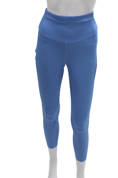 Lululemon Women Ribbed Striped Capri Leggings Blue Athleisure Size 8