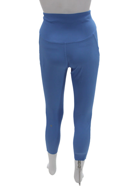Lululemon Women Ribbed Striped Capri Leggings Blue Athleisure Size 8