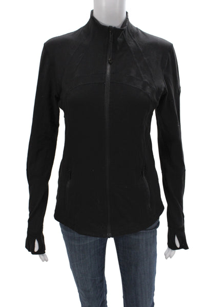 Lululemon Women Track Jacket Black Zip Cotton Blend Size 8