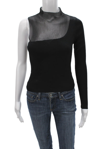 Zara Women Black Mesh Mock Neck Long Sleeve Basic Blouse Pullover Size M