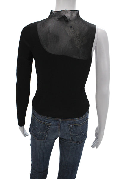 Zara Women Black Mesh Mock Neck Long Sleeve Basic Blouse Pullover Size M