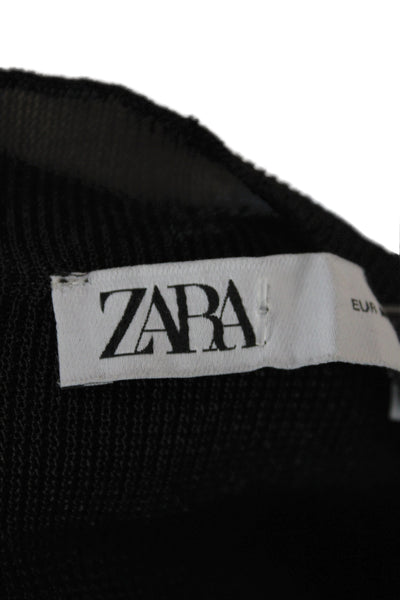 Zara Women Black Mesh Mock Neck Long Sleeve Basic Blouse Pullover Size M