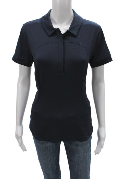 Lululemon Womens Jersey Polo Blue Collared Short Sleeve Recycled Nylon Size 10