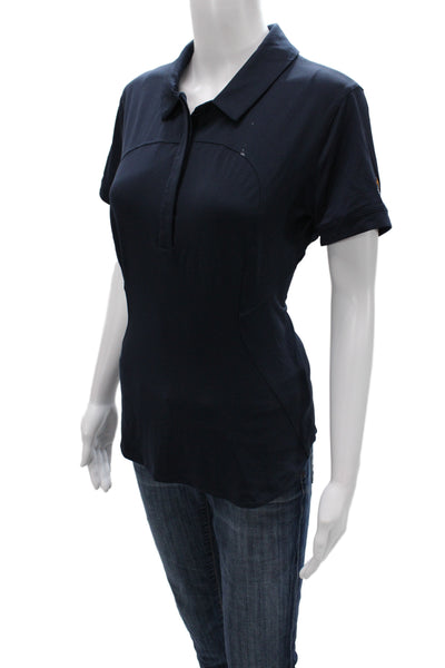 Lululemon Womens Jersey Polo Blue Collared Short Sleeve Recycled Nylon Size 10