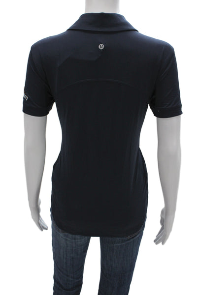Lululemon Womens Jersey Polo Blue Collared Short Sleeve Recycled Nylon Size 10