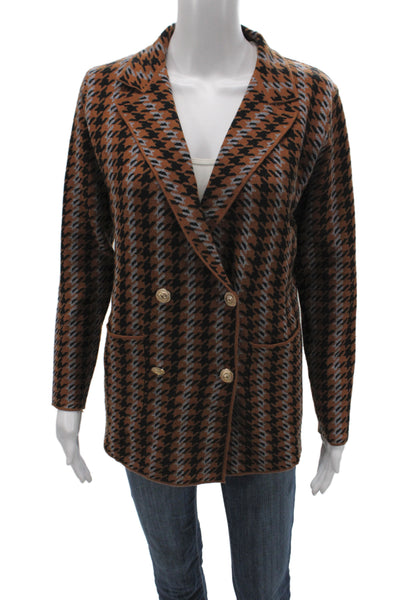 Joie Womens Basic Jacket Brown Check Button Long Sleeve Classic Size M