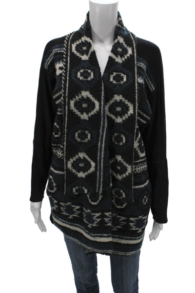 Dolan Womens Black V-Neck Geometric Bohemian Cardigan Long Sleeve Size M