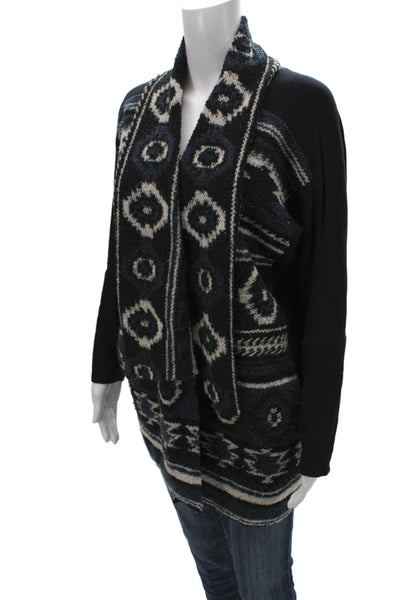 Dolan Womens Black V-Neck Geometric Bohemian Cardigan Long Sleeve Size M