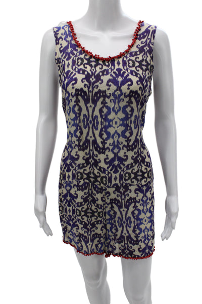 Rhode Resort Women Mini Batik Silk Sleeveless Romper Scoop Neck Size L