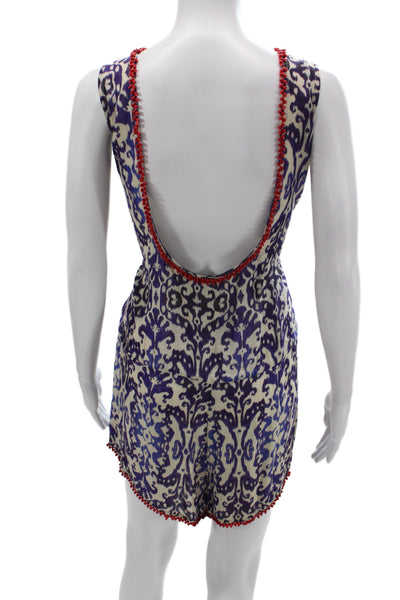 Rhode Resort Women Mini Batik Silk Sleeveless Romper Scoop Neck Size L