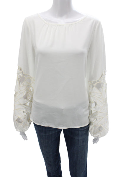 Joie Women Basic Blouse White Long Sleeve Round Neck 100% Polyester Size M
