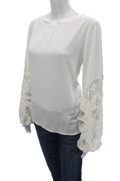 Joie Women Basic Blouse White Long Sleeve Round Neck 100% Polyester Size M