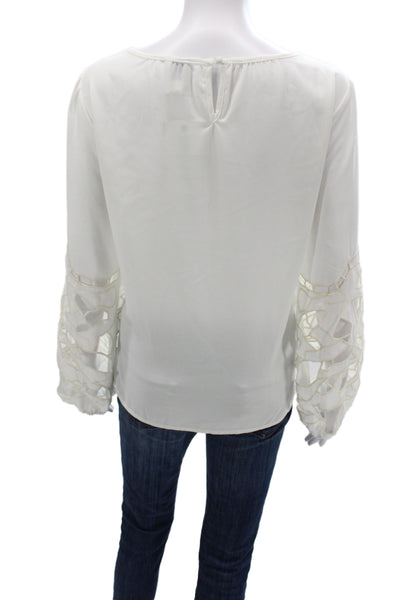 Joie Women Basic Blouse White Long Sleeve Round Neck 100% Polyester Size M
