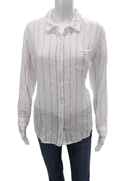 Rails Womens Pink Striped Linen Blend Collared Button Up Long Sleeve Top Size M