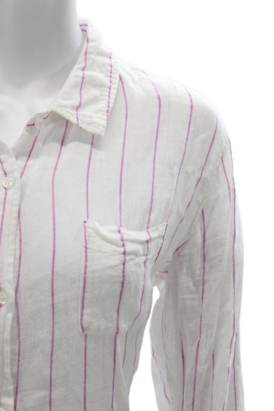 Rails Womens Pink Striped Linen Blend Collared Button Up Long Sleeve Top Size M