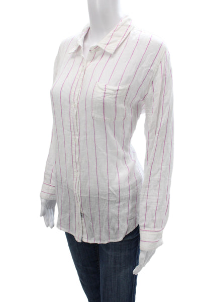 Rails Womens Pink Striped Linen Blend Collared Button Up Long Sleeve Top Size M