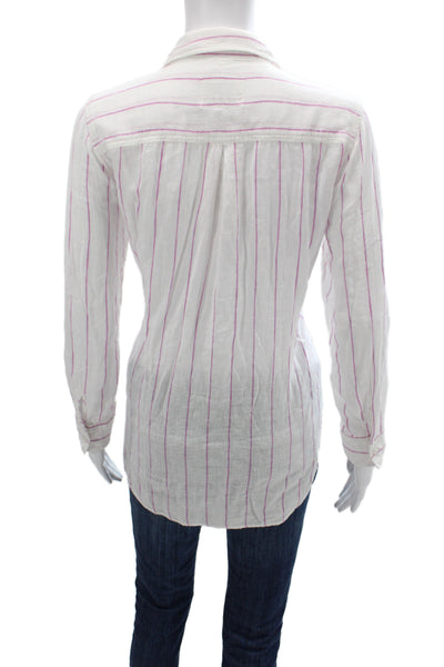Rails Womens Pink Striped Linen Blend Collared Button Up Long Sleeve Top Size M