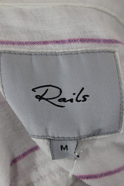 Rails Womens Pink Striped Linen Blend Collared Button Up Long Sleeve Top Size M