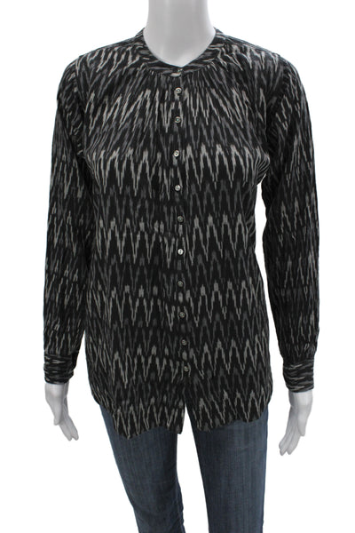 Designer Womens Tunic Blouse Black Geometric Cotton Long Sleeve Neck Size S