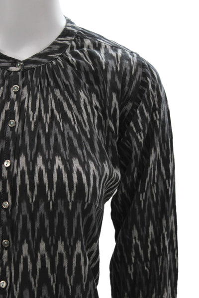 Designer Womens Tunic Blouse Black Geometric Cotton Long Sleeve Neck Size S