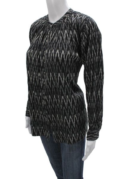 Designer Womens Tunic Blouse Black Geometric Cotton Long Sleeve Neck Size S