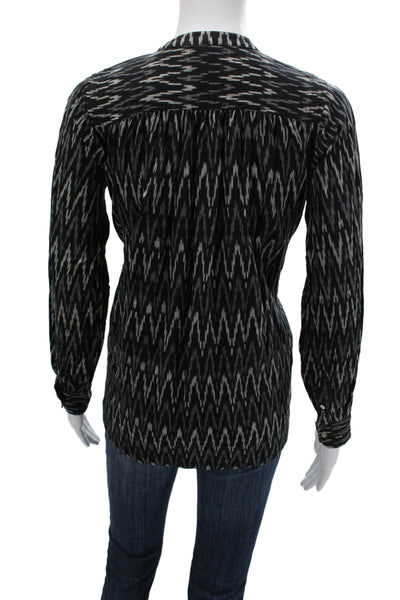 Designer Womens Tunic Blouse Black Geometric Cotton Long Sleeve Neck Size S
