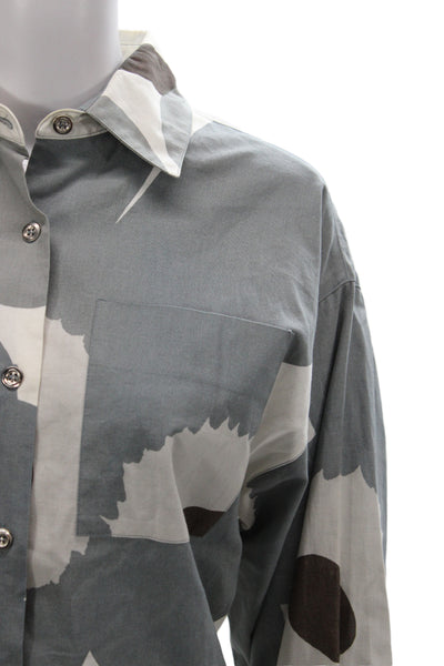 Marimekko Women Floral Cotton Collared Long Sleeve Button-Up Brown Size XS
