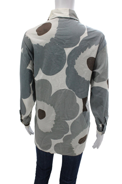 Marimekko Women Floral Cotton Collared Long Sleeve Button-Up Brown Size XS