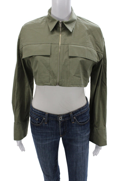 Zara Womens Military Jacket Green Cotton Long Sleeve Size XS