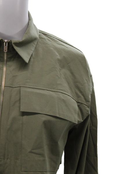 Zara Womens Military Jacket Green Cotton Long Sleeve Size XS